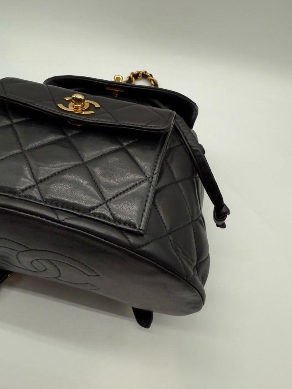 CHANEL Black Quilted Lambskin Backpack with Gold Chain Detail - Picture 3 of 14